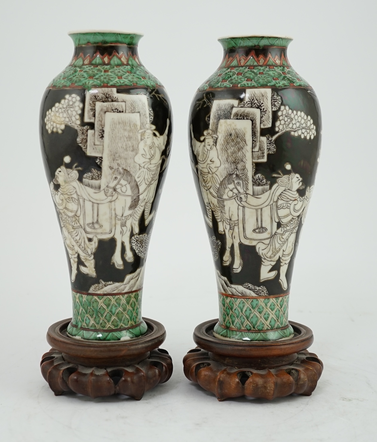 A pair of Chinese black ground enamelled porcelain baluster vases, late 19th century